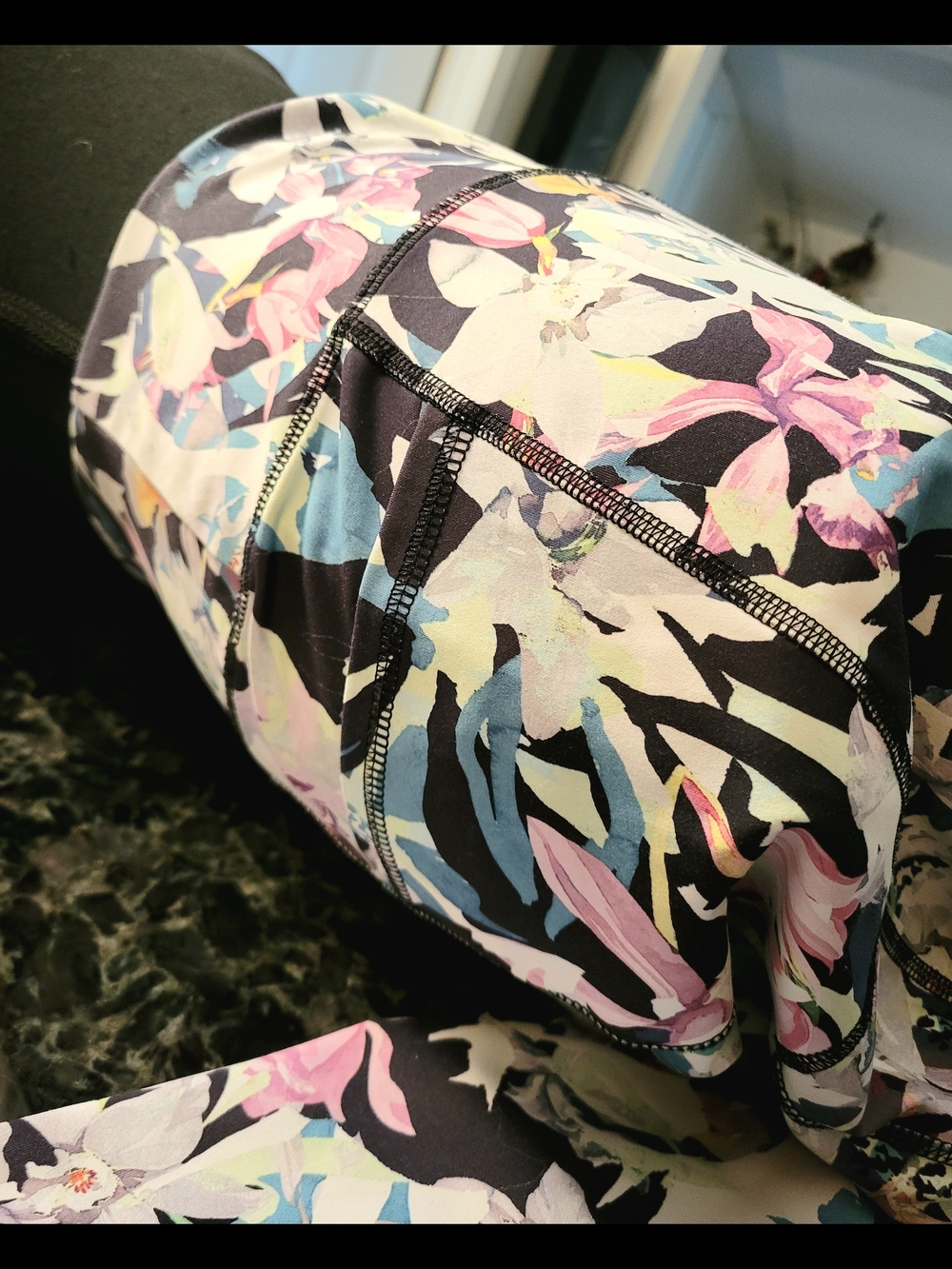 RBX Black Floral-Print Active Leggings with Pastel Accents